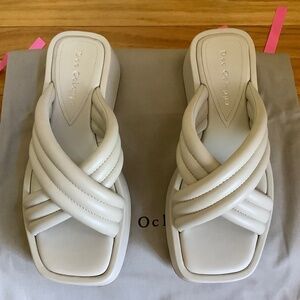 Dee Ocleppo Sicily Platform Leather Slide Sandal Chalk SZ 6